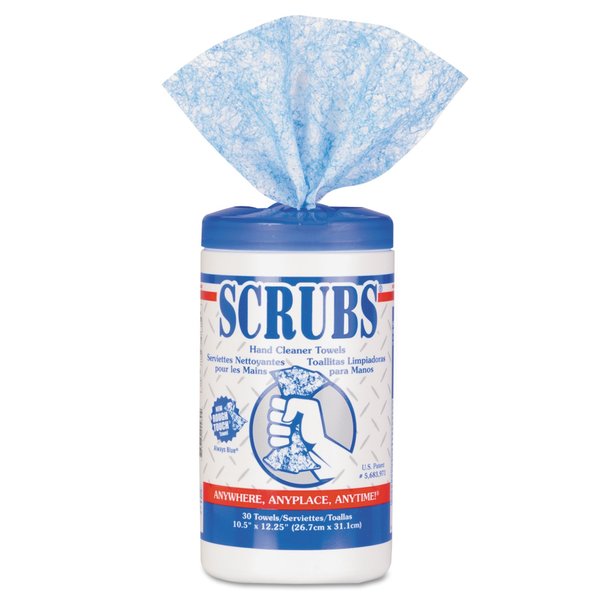 Scrubs Towels & Wipes, Blue; White, Polypropylene, 30 Wipes, Citrus 42230